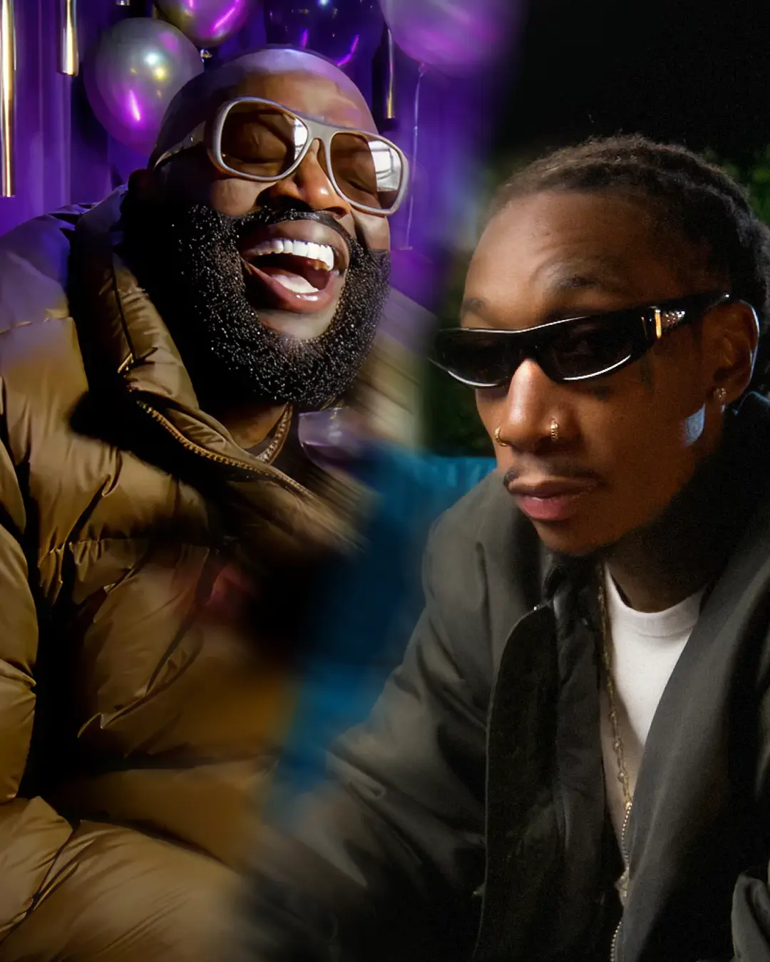 Rick Ross and Wiz Khalifa, each at his own side of a New Year's Eve party